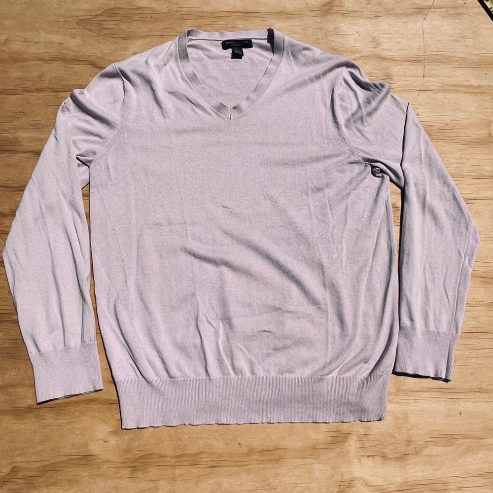 Banana Republic Luxury Blend Silk Cotton Cashmere V-Neck Sweater Lavender Mens L